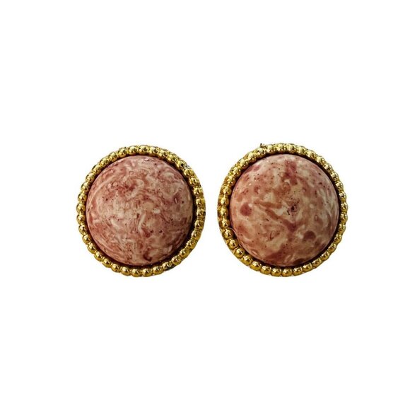 Vintage 1980s Pierced Post Earrings Mauve Goldtone Plastic Lightweight 1" Diamet - Picture 12 of 12